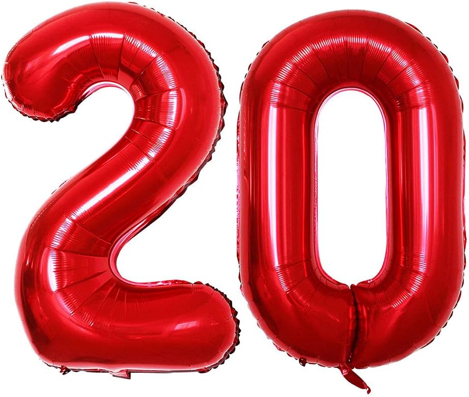 GOER Number 20 Balloons for 20th Birthday Party Decorations,42 Inch Jumbo Foil Helium Balloons for