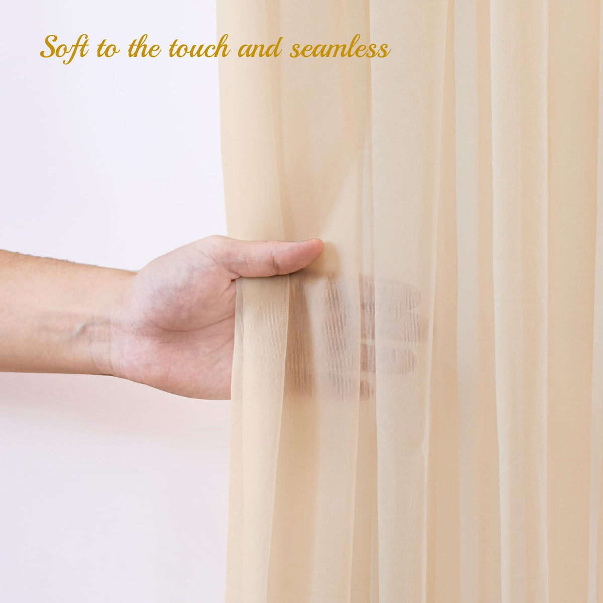 10x10ft Champagne Tulle Backdrop Curtain with Lights String for Parites, Sheer Backdrop Curtains