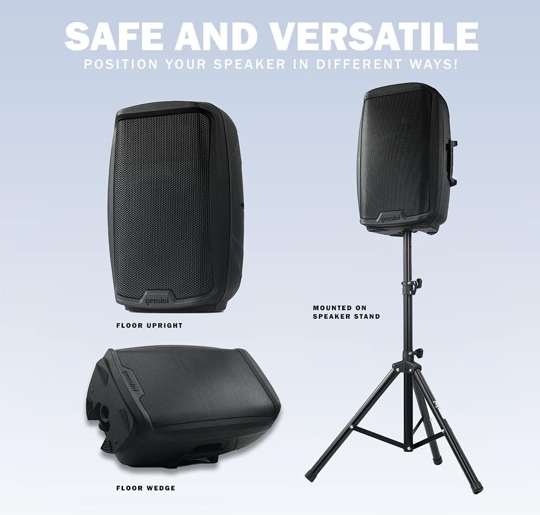 Gemini 15” 2000W Bluetooth PA Speaker with TWS Link, USB/SD/FM, XLR/RCA/AUX Inputs, Dual Mic &