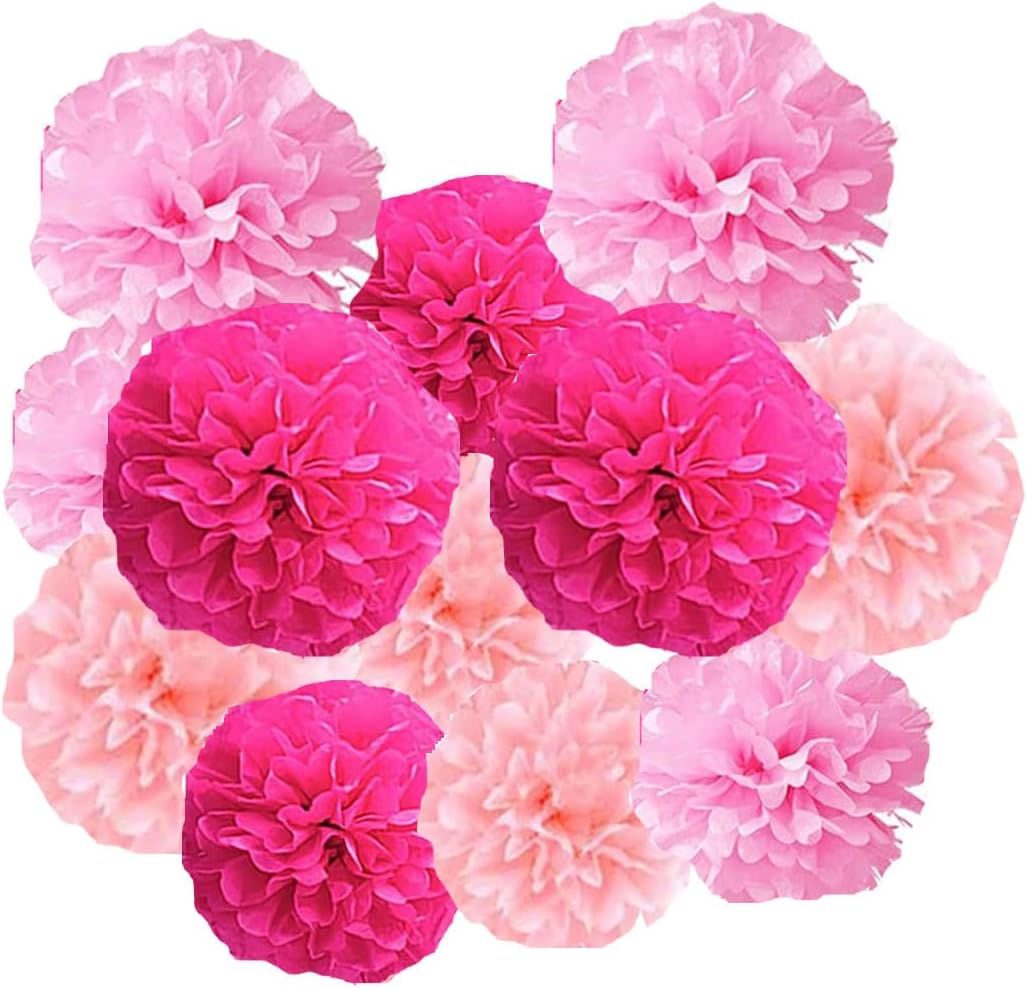 12pcs 10in 12in Pink Pack Paper Pom Poms Tissue Paper Party Pink Decor Flower Hanging Paper Flower