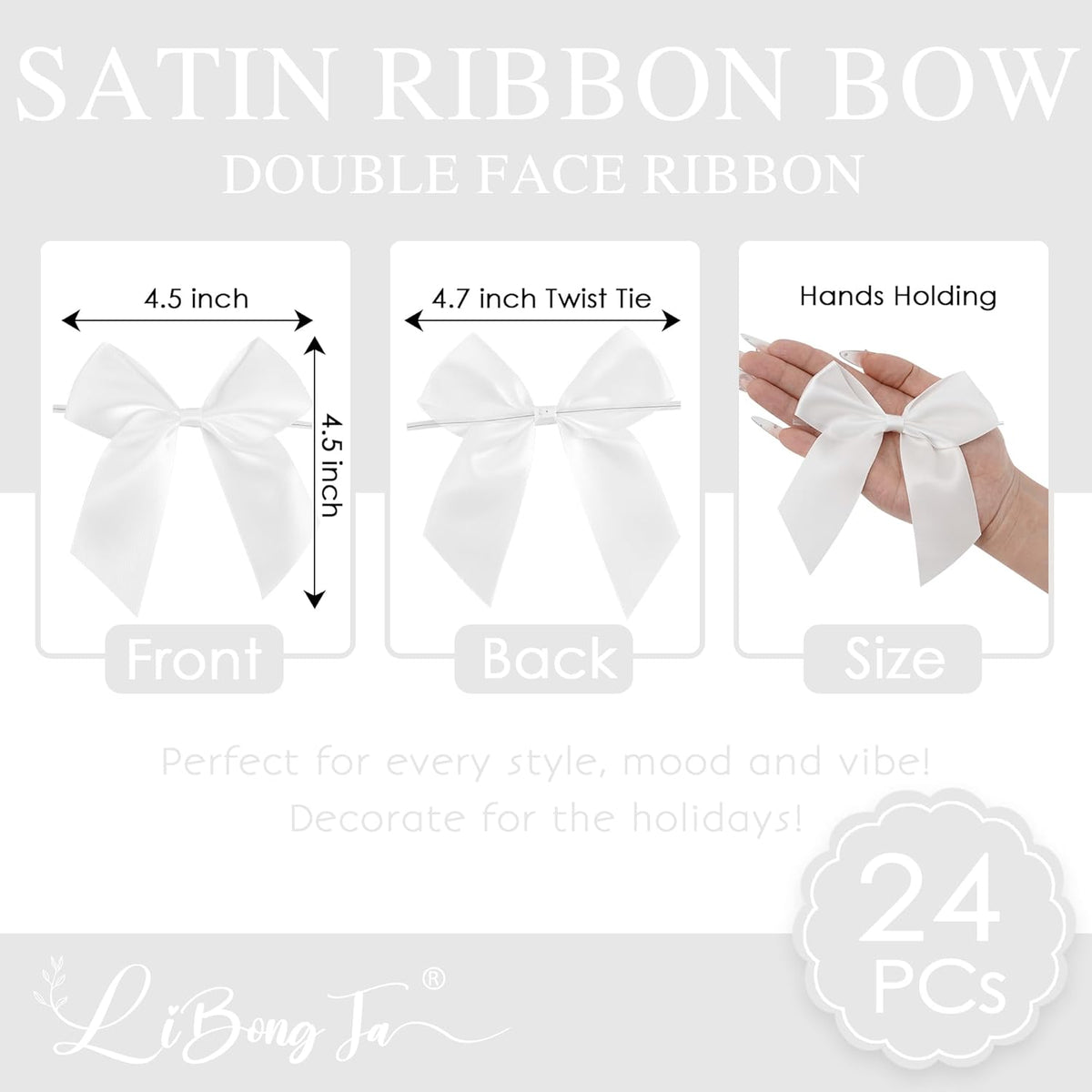 4.5" Satin Ribbon White Bows for Gift Wrapping, Twist Tie Bows, Cute Bows for Crafts, Party Favors