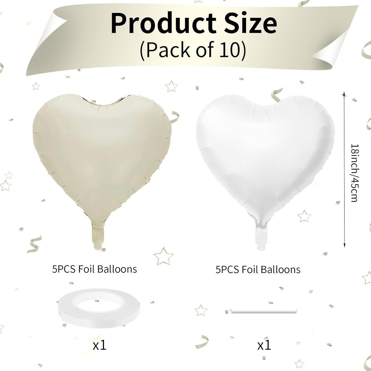 Biapian Cream Heart Balloons, 18 Inch Sand White Heart Shape Balloons Foil, 10 Pcs Beige Heart