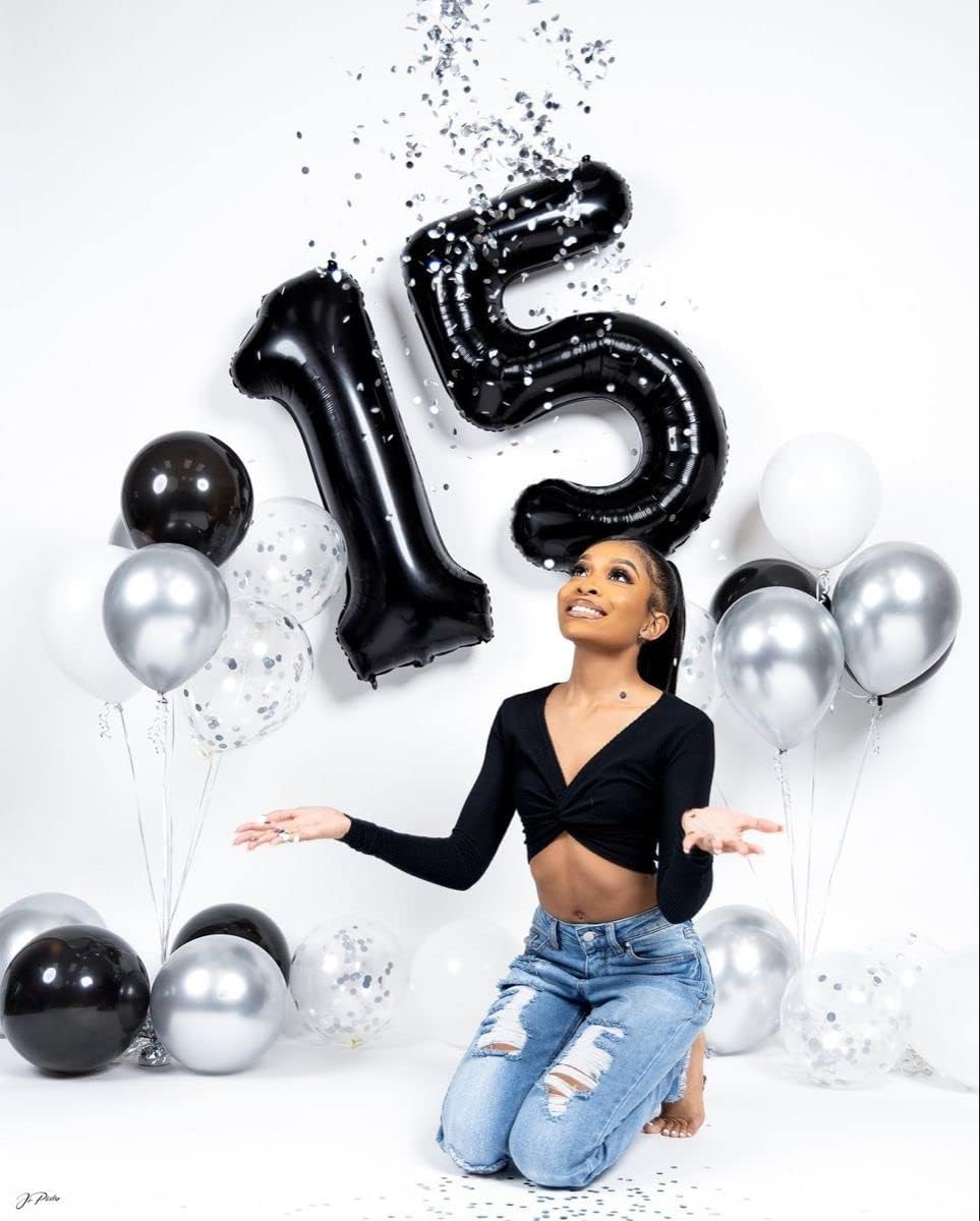 40 Inch Black Number Balloon 0-9(Zero-Nine), Big Size Happy Birthday Balloon, Foil Helium Big