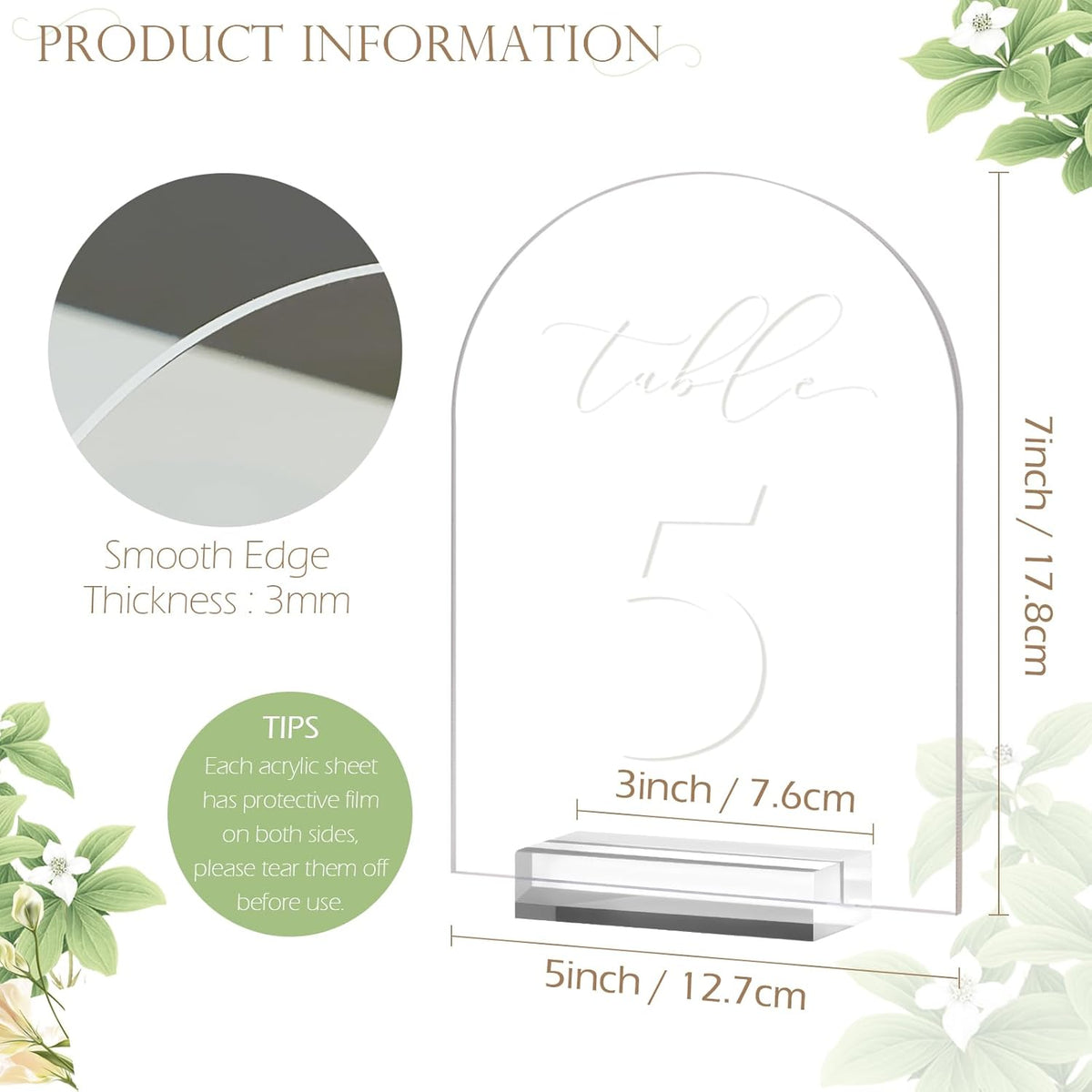 JINMURY Clear Arch Table Numbers for Wedding, 5x7 Inch Arched Acrylic Table Numbers 1-20 with