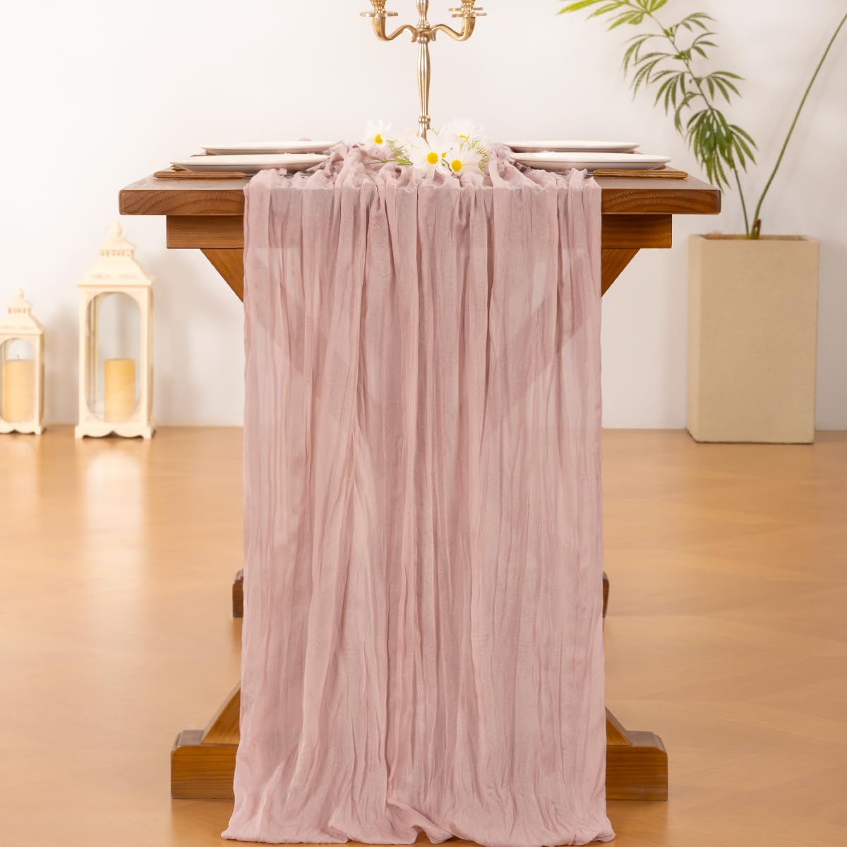 Pink Cheesecloth Table Runner Summer Boho Wedding Birthday Party Home Decor
