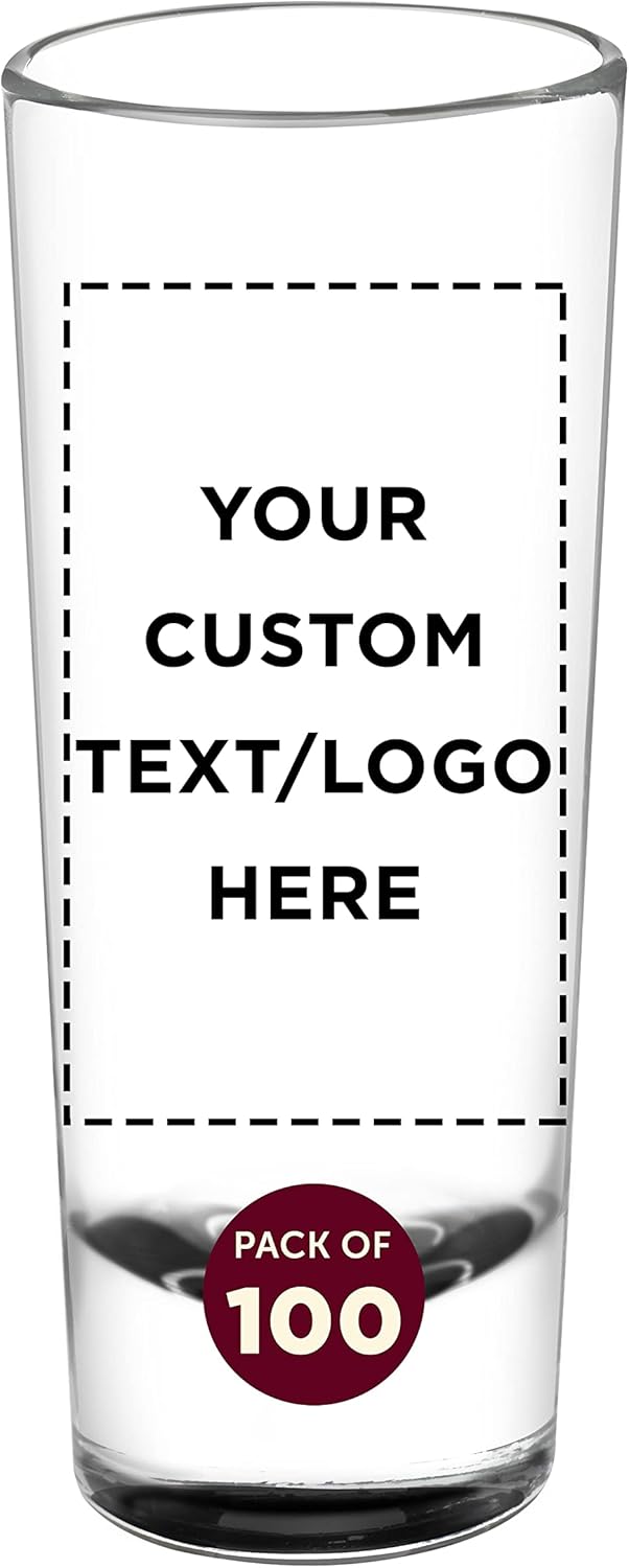 Custom Cordial Shooter Shot Glasses 2 oz. Set of 100, Personalized Bulk Pack - Great for Birthdays