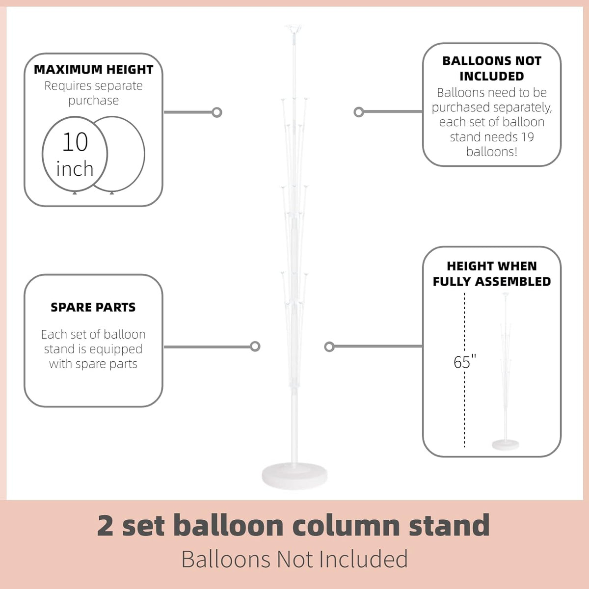 Column Stand Kit Set of 2 - Balloon Stand With Base and Pole, Tower Backdrop Decoration for