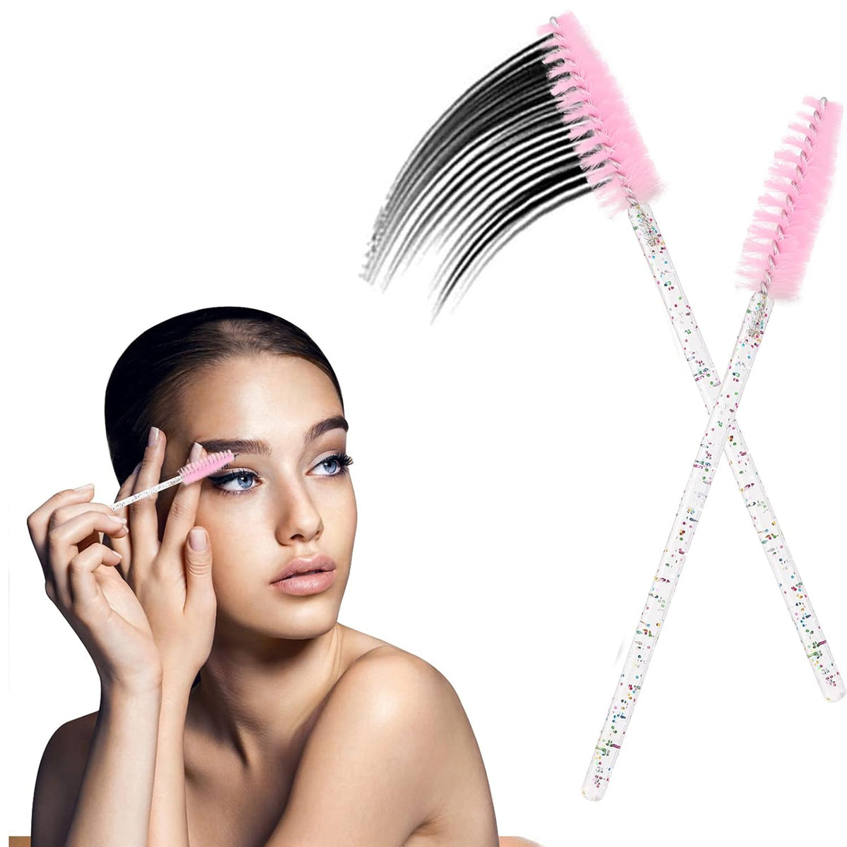 BTYMS 100 Pieces Crystal Eyelash Mascara Brushes Spoolie Brush Lash Wands Applicator Disposable