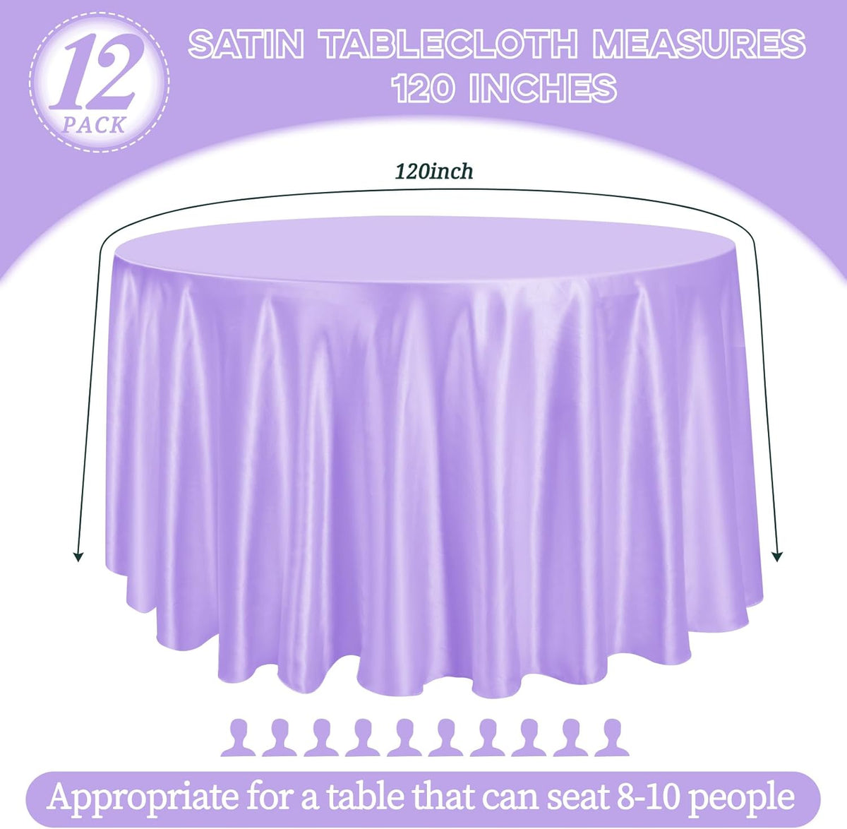 fani 12 Pack 120 Inch Lavender Satin Tablecloth - Silky Round Tablecloth Overlay Smooth Fabric