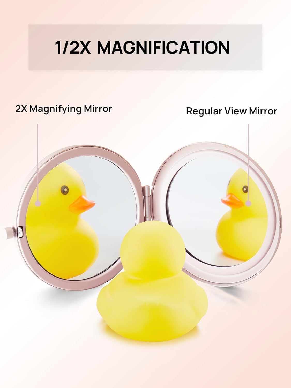 Compact Mirror Bulk, Set of 2 Double-Sided 1X/2X Magnifying Purse Pocket Makeup Mirrors(Round, Pink