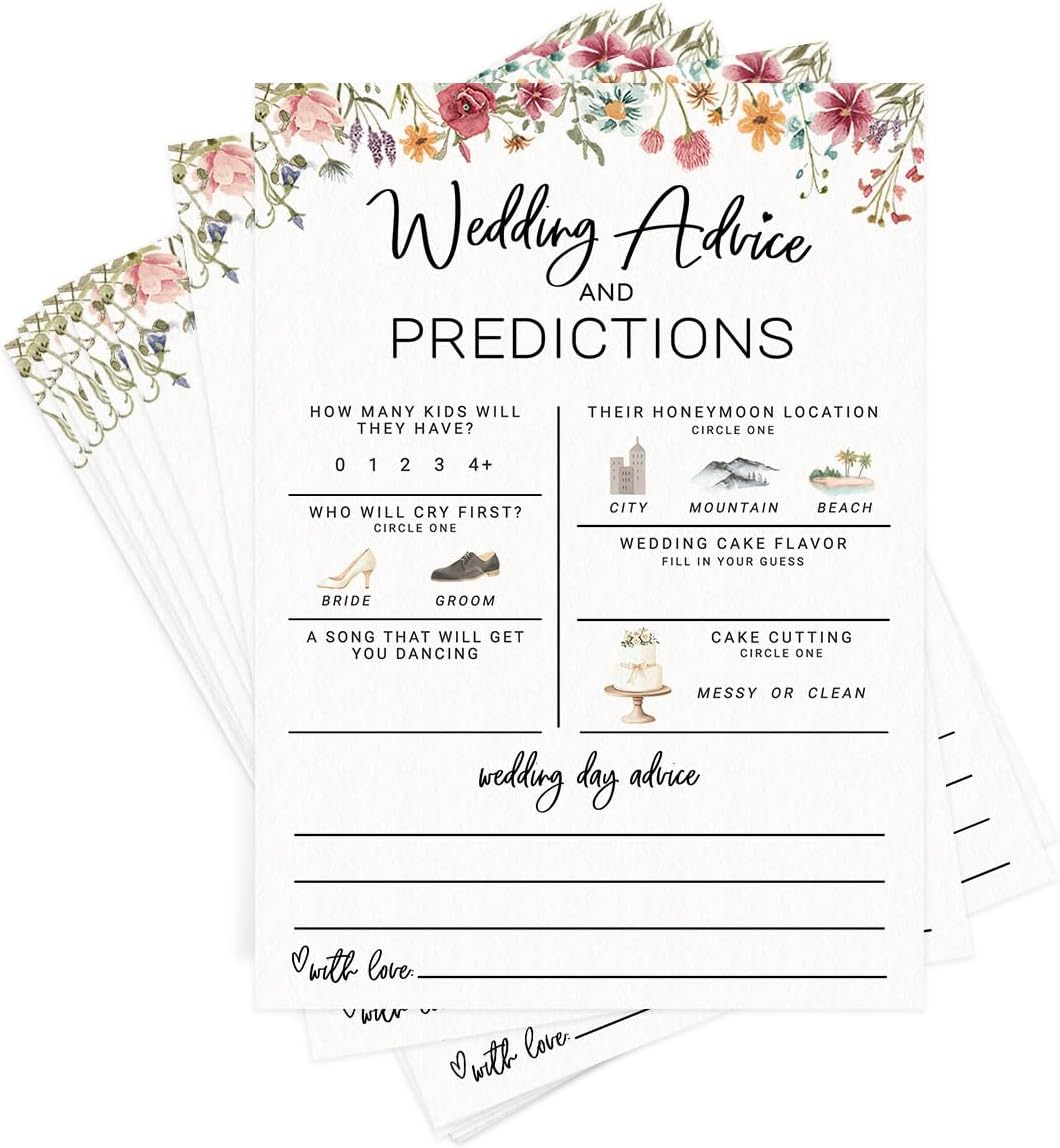 Printed Party Bridal Shower Game – Wedding Prediction Cards for Guests, Fun Advice and Guessing