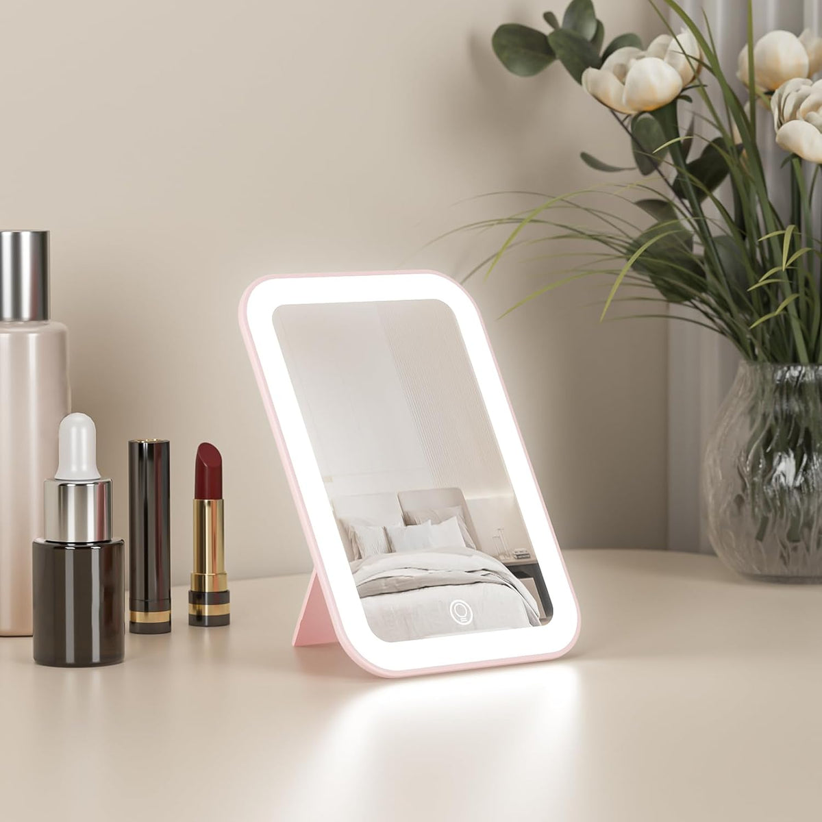Kintion Travel Makeup Mirror, 6"*4.2" Rechargeable Portable LED Lighted Tabletop Vanity Mirror, 3