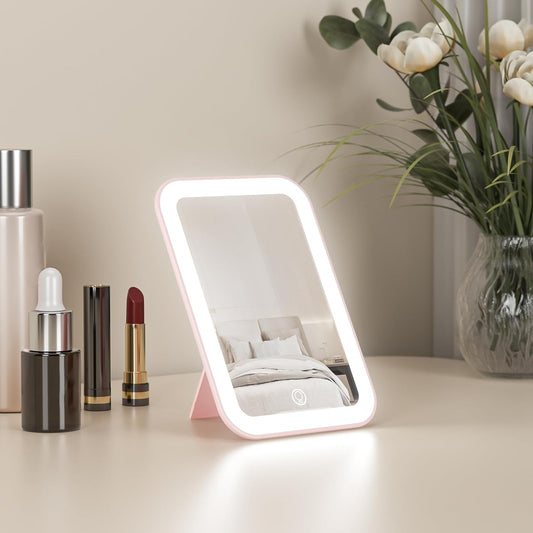 Kintion Travel Makeup Mirror, 6"*4.2" Rechargeable Portable LED Lighted Tabletop Vanity Mirror, 3