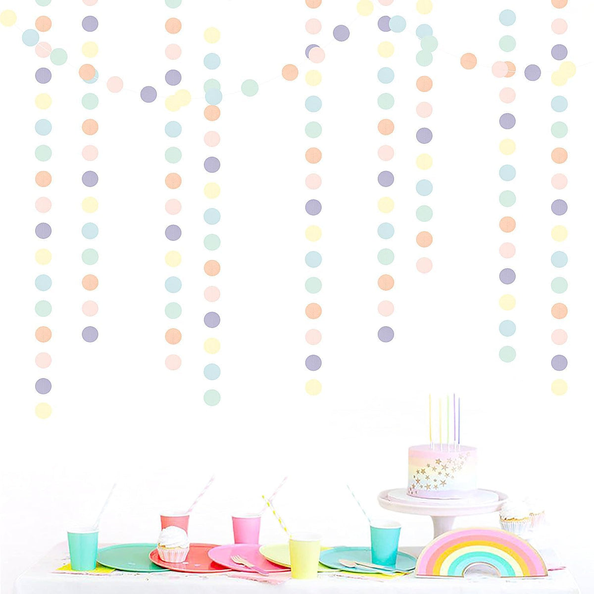 Pastel Rainbow Birthday Party-Decorations Streamers - 52FT Yellow Blue Mint Pink Purple Hanging