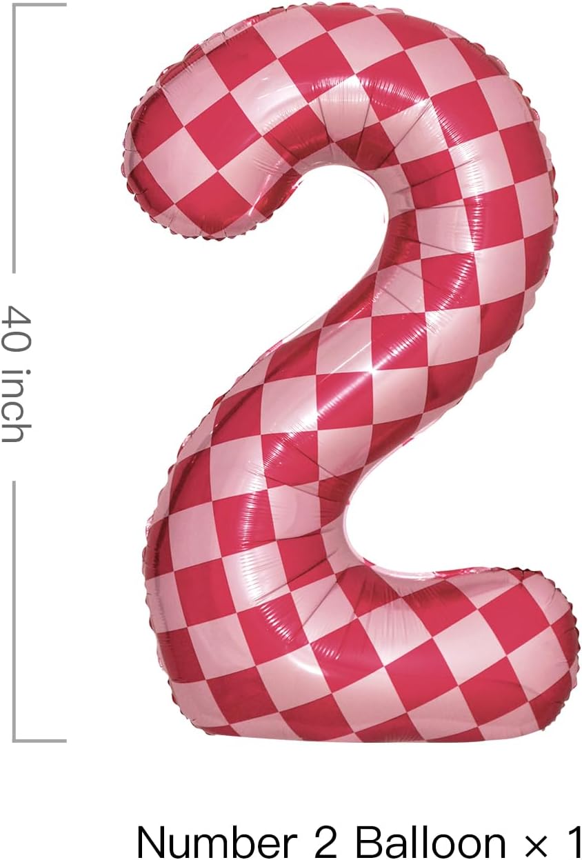 40 Inch Pink Checkered 2 Balloon Large Hot Pink Number Balloons for Girls 2nd Birthday Decorations
