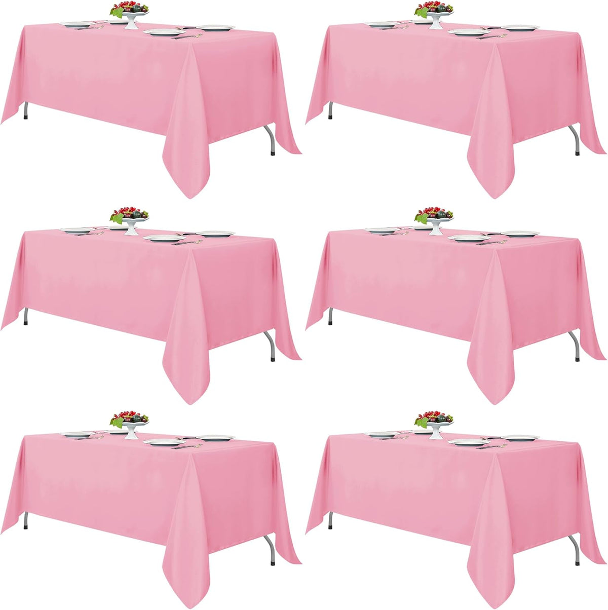 Fitable Pink Rectangle Tablecloths for 6 Foot Tables, 6 Pack - 70 x 108 Inches - Stain Resistant