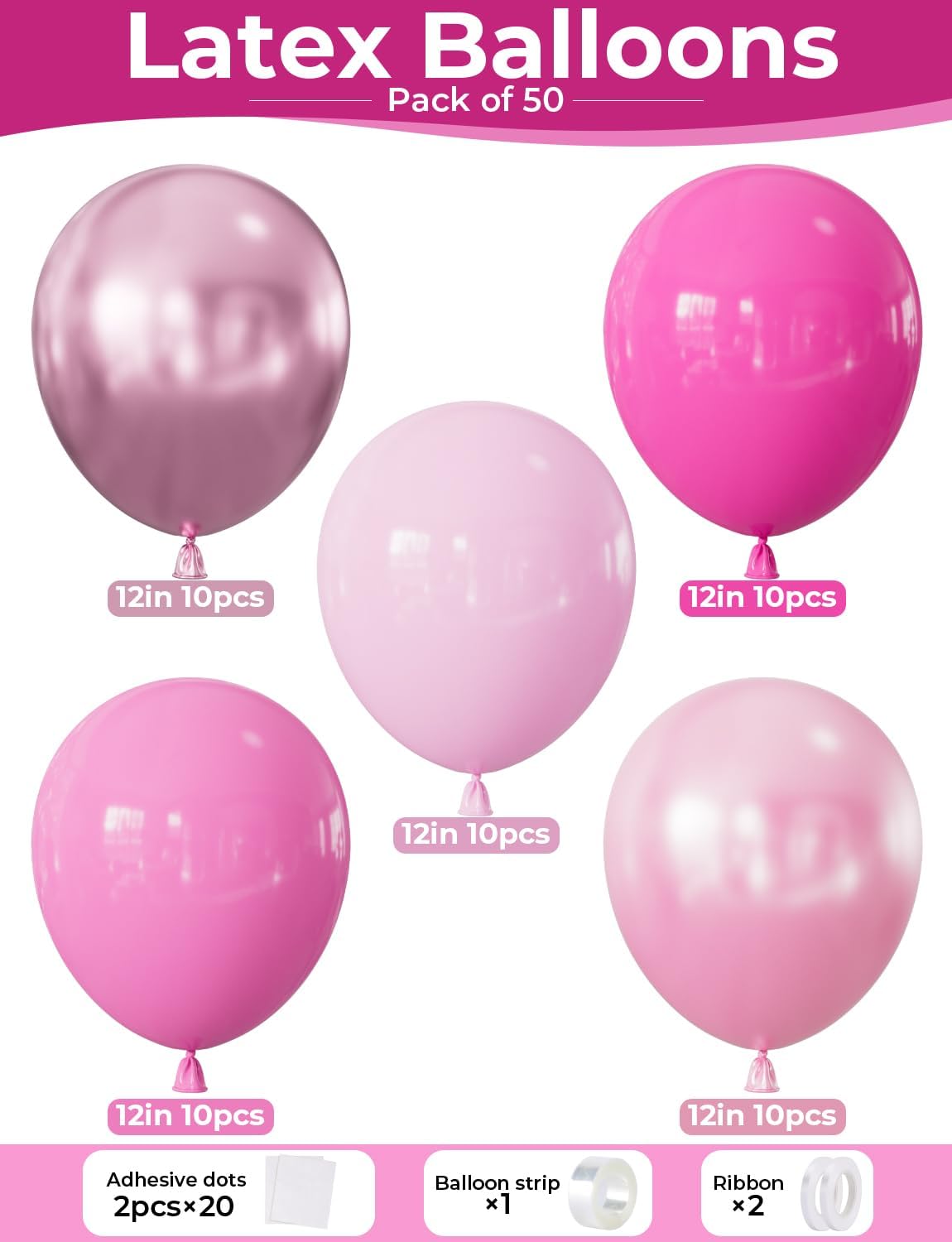 Pink Balloons Set - 12Inch Metallic Chrome Pearl Macaron Light Pink Balloons Different Shades