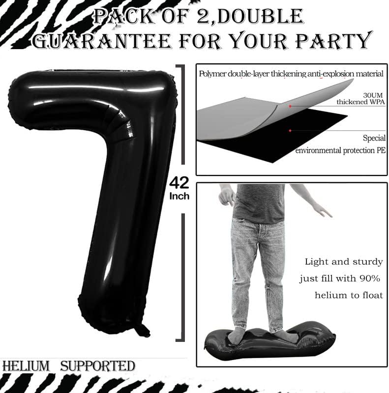 GOER Black Foil Balloons Number 7,Huge Number Balloons for 7th Birthday Party Supplies Anniversary