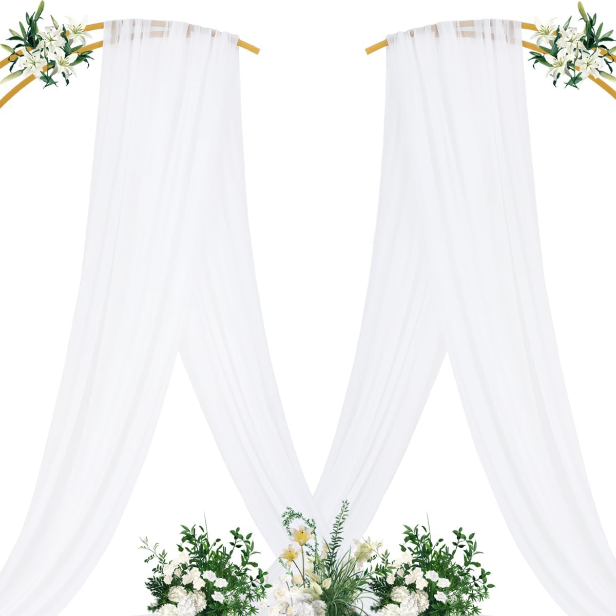 MLMC White Wedding Arch Draping Fabric 4 Panels 29" x 20 FT Extra Long Gauze Drapes Sheer Backdrop
