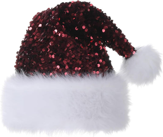 Personalized Sequin Santa Hat for Adults, Red Glitter Christmas Party Hat, Xmas Halloween New Year