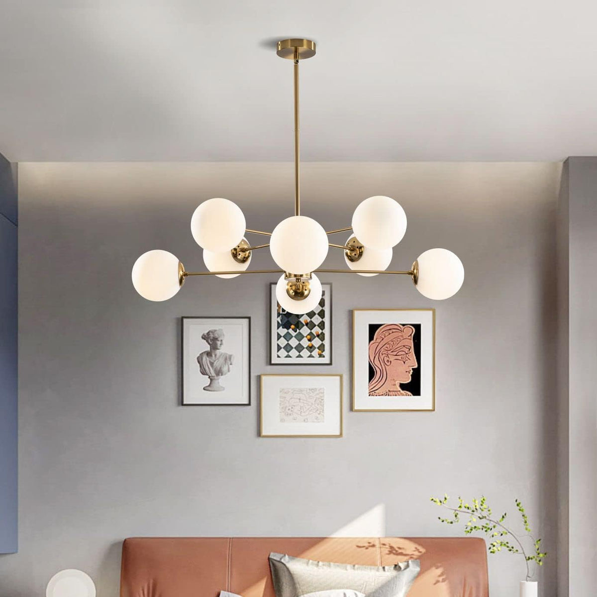 KCO Lighting 8-Light Glass Sputnik Chandelier Light Modern Gold Chandeliers Pendant Light Fixture
