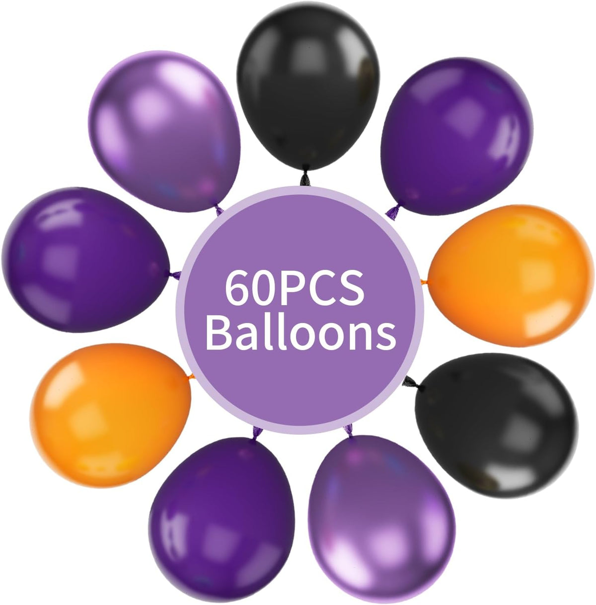 FunHot Halloween Party Balloons, 60Pcs Black Purple Orange Balloons, 12 Inch Metallic Purple Black
