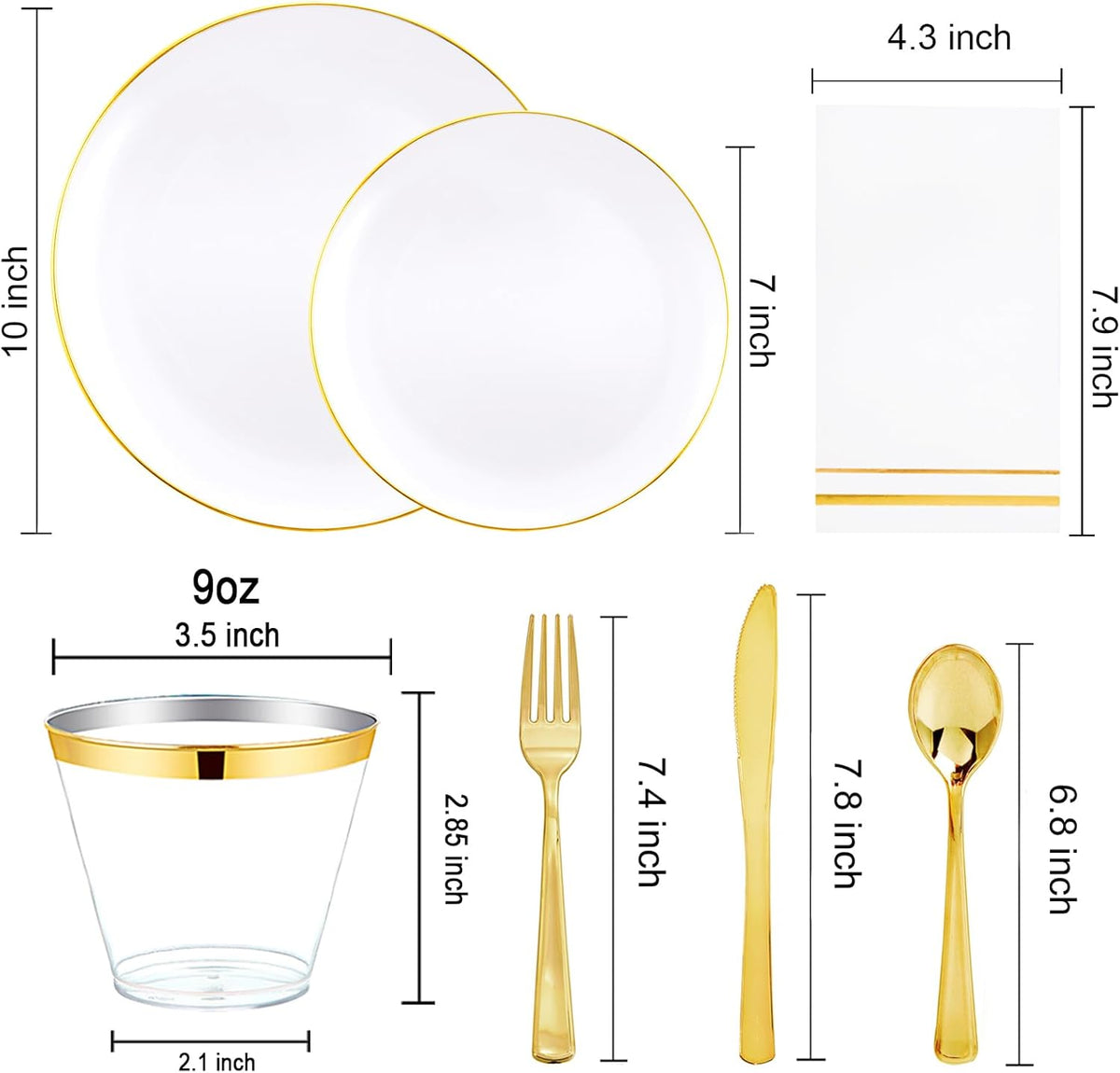 Festiva 350Pcs Gold Plastic Plates - White and Gold Dinnerware Set Disposable include 10" & 7"