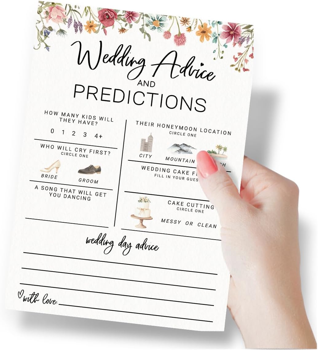 Printed Party Bridal Shower Game – Wedding Prediction Cards for Guests, Fun Advice and Guessing