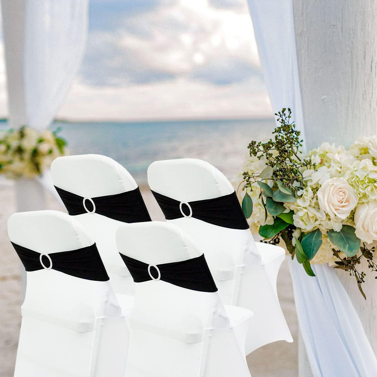 Spandex Chair Sashes Bands 30PCS Stretch Chair Ties Bows with Buckle Slider for Wedding Party