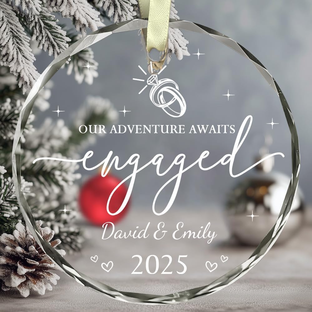 Personalized Engagement Gifts For Couples - Newly Engaged Couples Christmas Ornaments - Happy