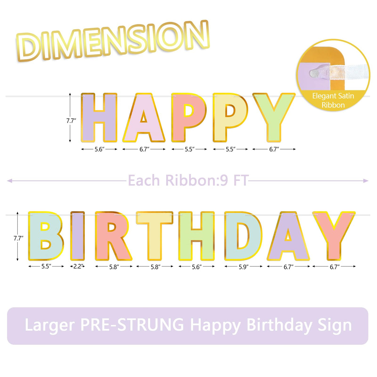 LITAUS Pre-Strung Happy Birthday Banner - Pastel Macaron Party Decorations