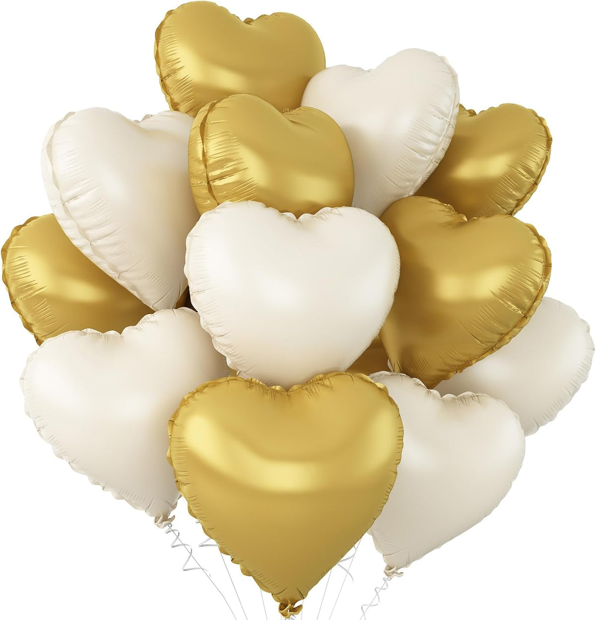 Sand White Gold Heart Balloons,12Pcs 18Inch Cream White Metallic Gold Heart Shaped Foil Helium Foil