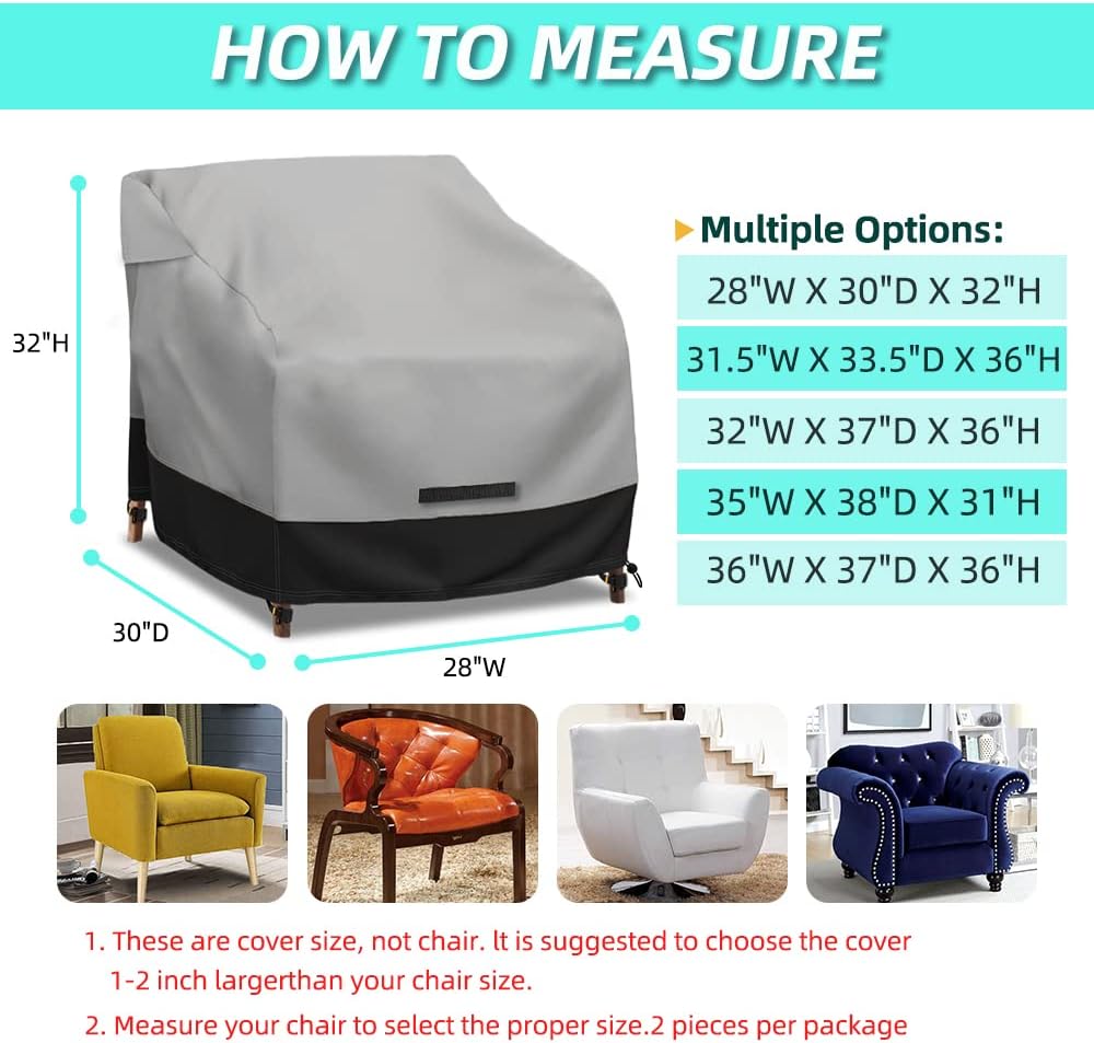 Patio Swivel Chair Cover Waterproof 2 Pack, 600D Heavy Duty Outdoor Furniture Covers for Universal