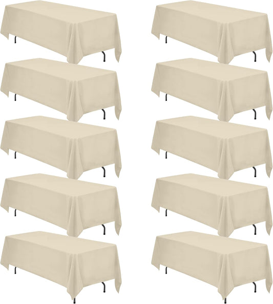 BRILLMAX 10 Pack Beige Tablecloths 70 x 120 Inch for 6ft or 8ft Rectangle Tables - Rectangular Bulk