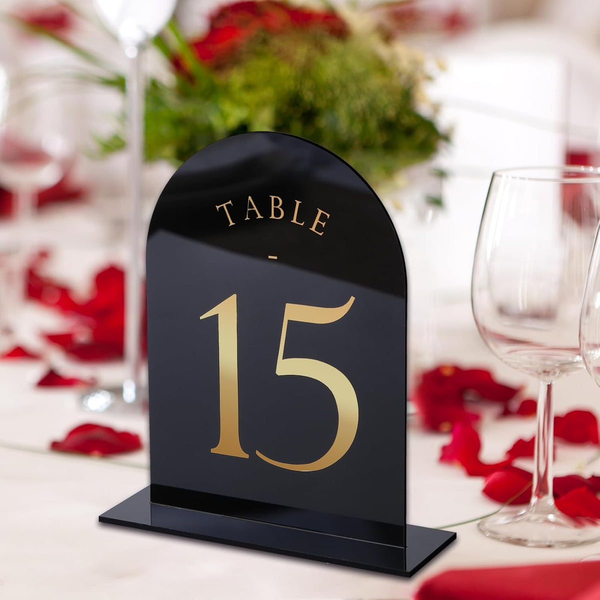 UNIQOOO Black Arch Wedding Table Numbers with Stands 1-15, Gold Foil Printed 5x7 Double Sided
