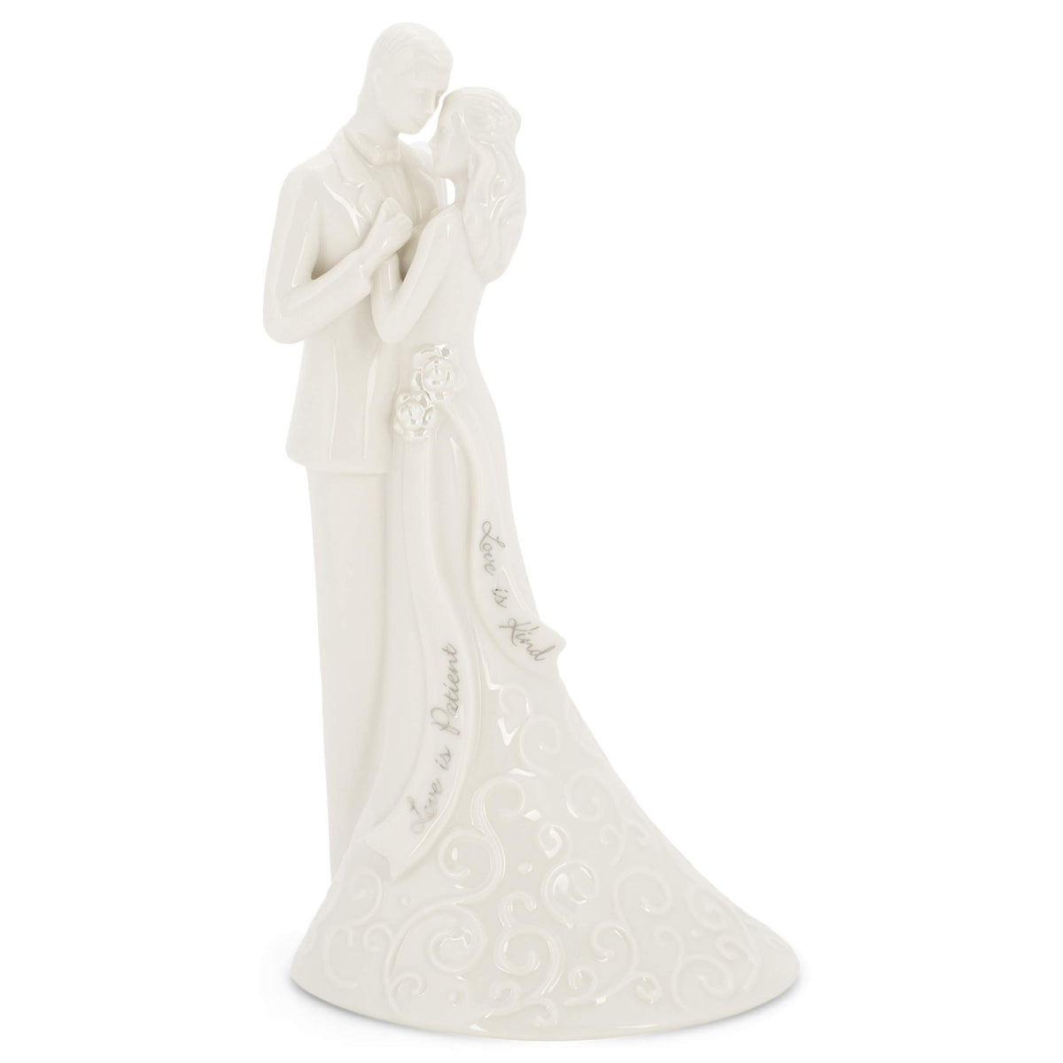 Roman 8.5" Wedding Cake Topper – Elegant Bride and Groom Figurine with “Love Is Patient”