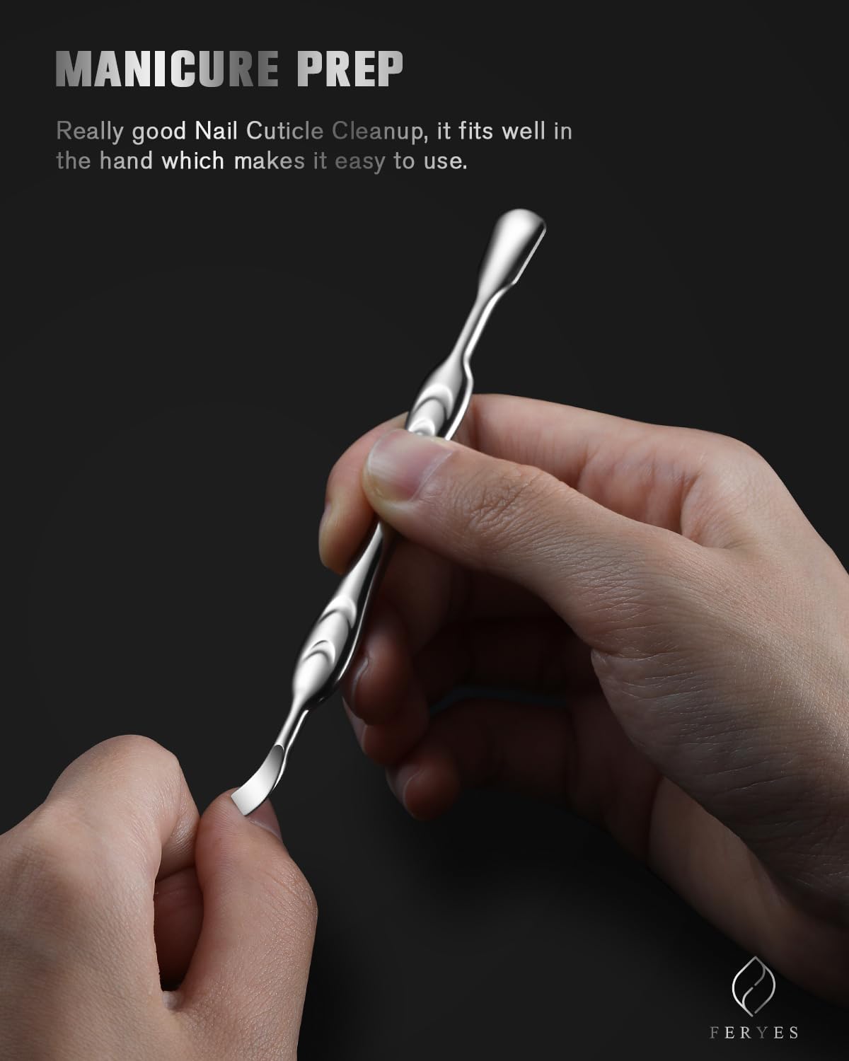 FERYES Elegant Precision Cuticle Pusher & Nail Cleaner - Dual-Ended Cuticle Stick Stainless Steel