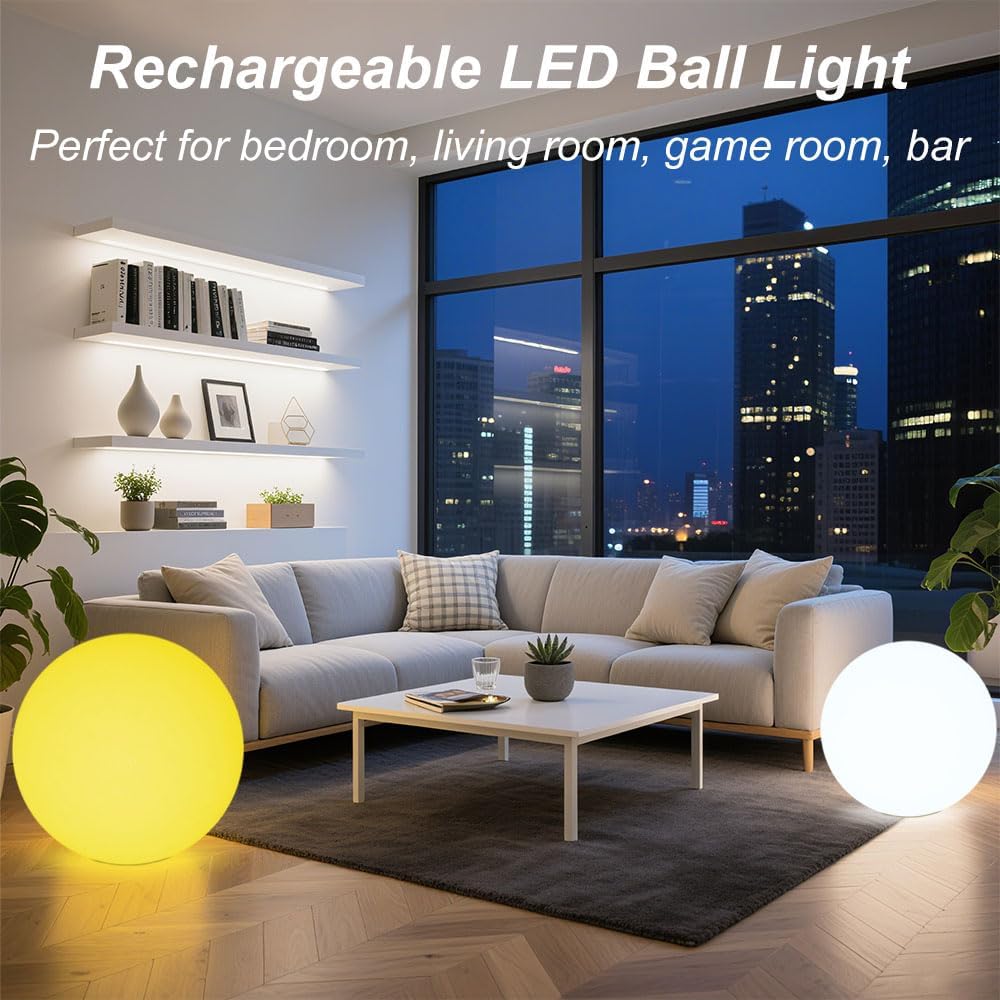 Large LED Glowing Ball Light, 20-in Outdoor LED Garden Orb Lights, Rechargeable Globe Lights RGB
