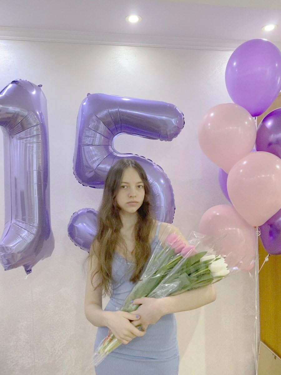 Large Lavender 40 Inch Birthday Number 5 Balloon, Lilac Five 5th 15 25 35 50 55 Birthday