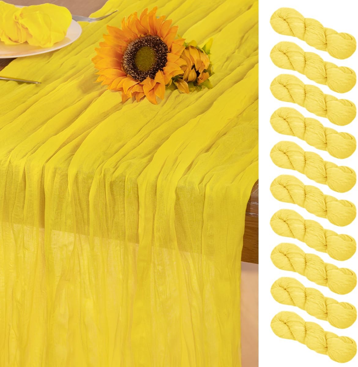Lemon Yellow Cheesecloth Table Runner 10 Pack Fall Table Runners Boho Gauze 120 Inches Yellow