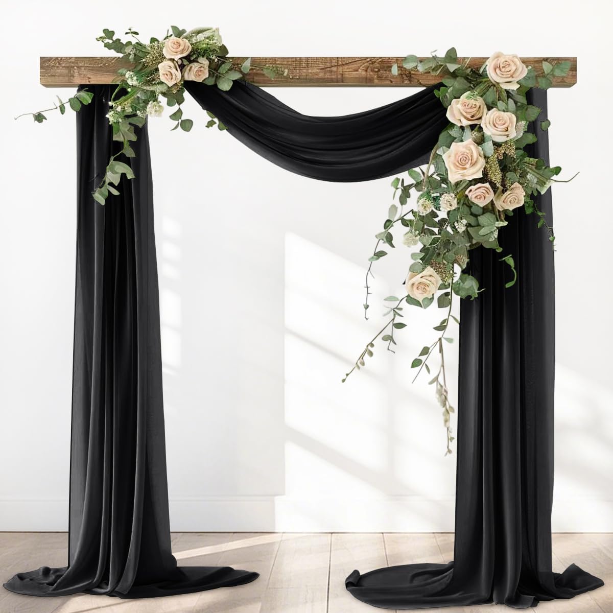 Black Fall Halloween Elegant Arch Draping Fabric Outdoor 1 Panel 29" × 20Ft Sheer Chiffon Curtain