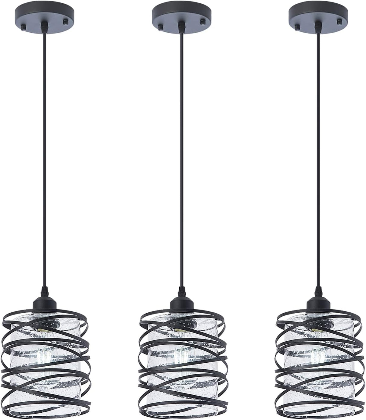 Modern Mini Pendant Light Fixture 3-Pack Kitchen Island Pendant Lighting 6.3''Matte Black Spiral
