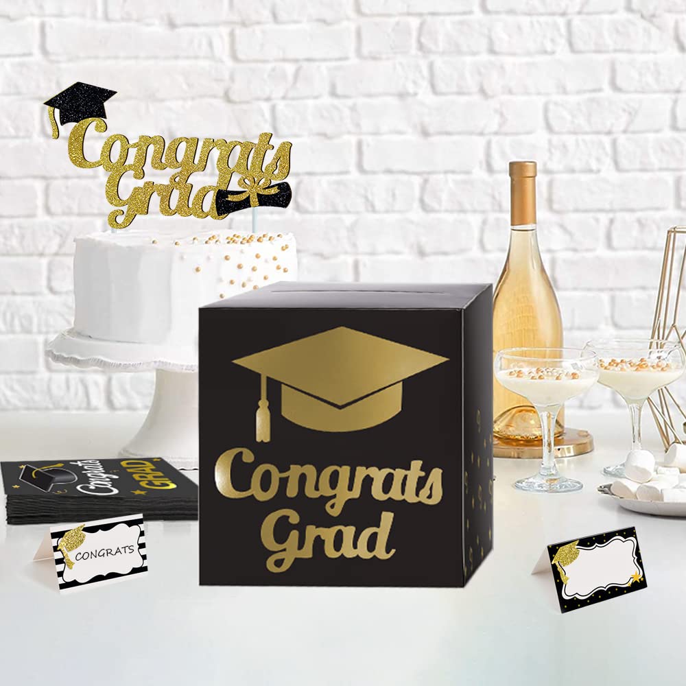 Partico Graduation Card Box Holder, Grad Party Decorations (Black)