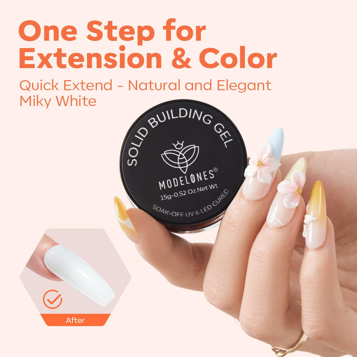 modelones 3D Sculpting Gel, Milky White Solid Nail Builder Hard Gel for Nail Art Molding &