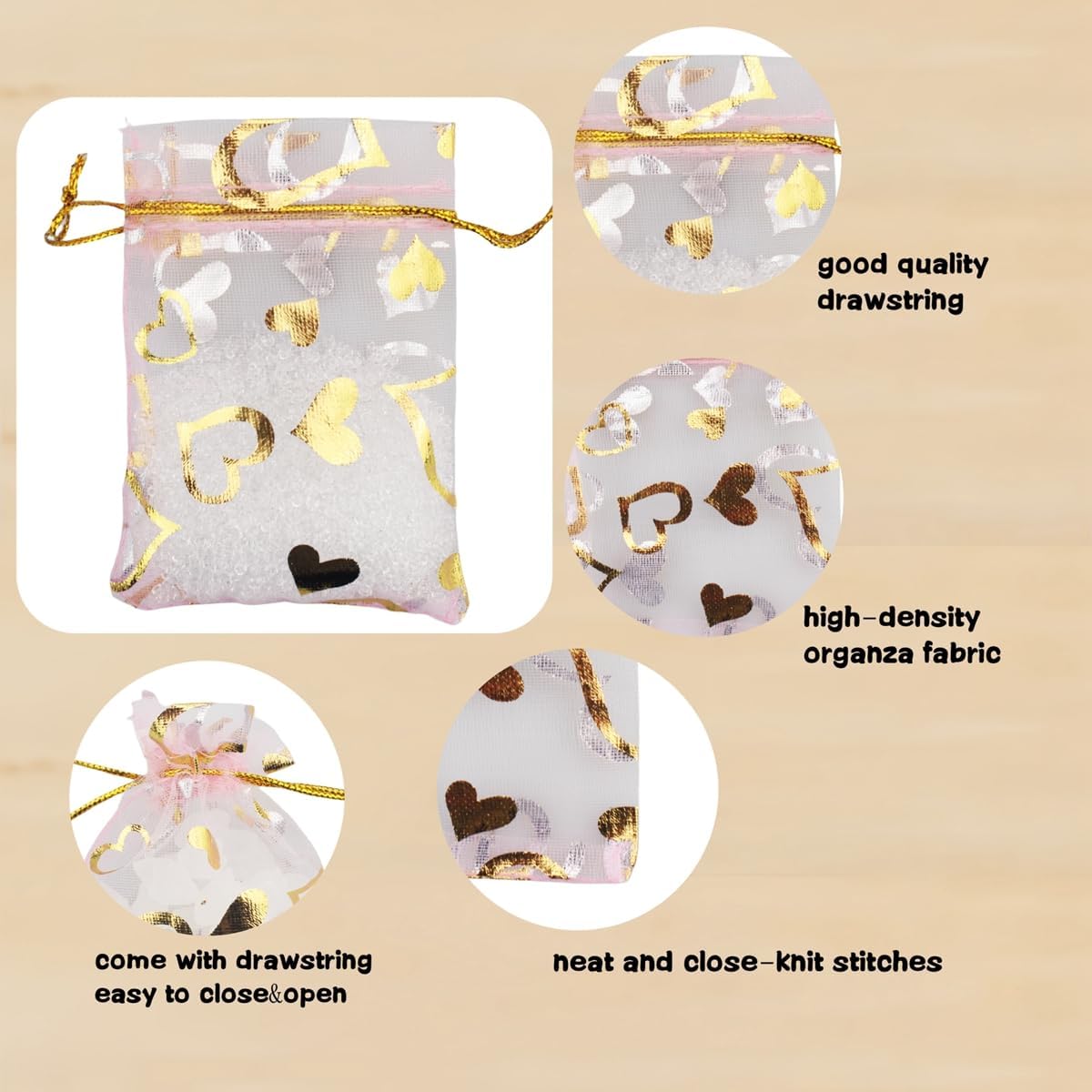 100 Pack 2.8 x 3.5 Inch Flower Heart Organza Jewelry Gift Pouch Candy Pouch Drawstring Wedding