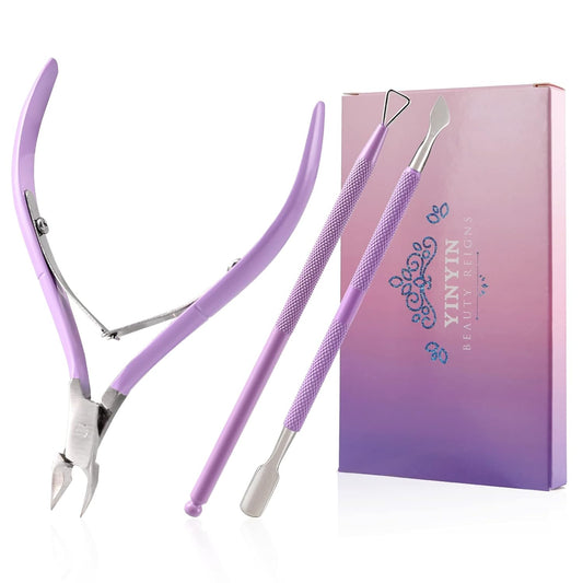 Cuticle Trimmer with Cuticle Pusher and Cutter-YINYIN Cuticle Nipper Professional Stainless Steel