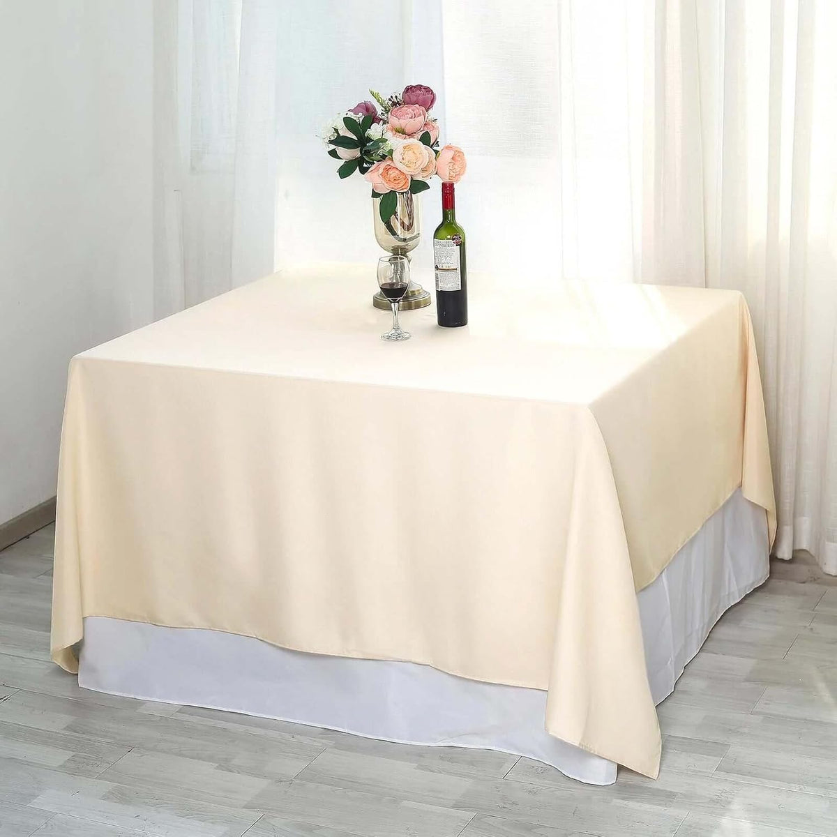 Efavormart 90" Beige Wholesale Linens Polyester Square Linen Tablecloth for Kitchen Dining Catering