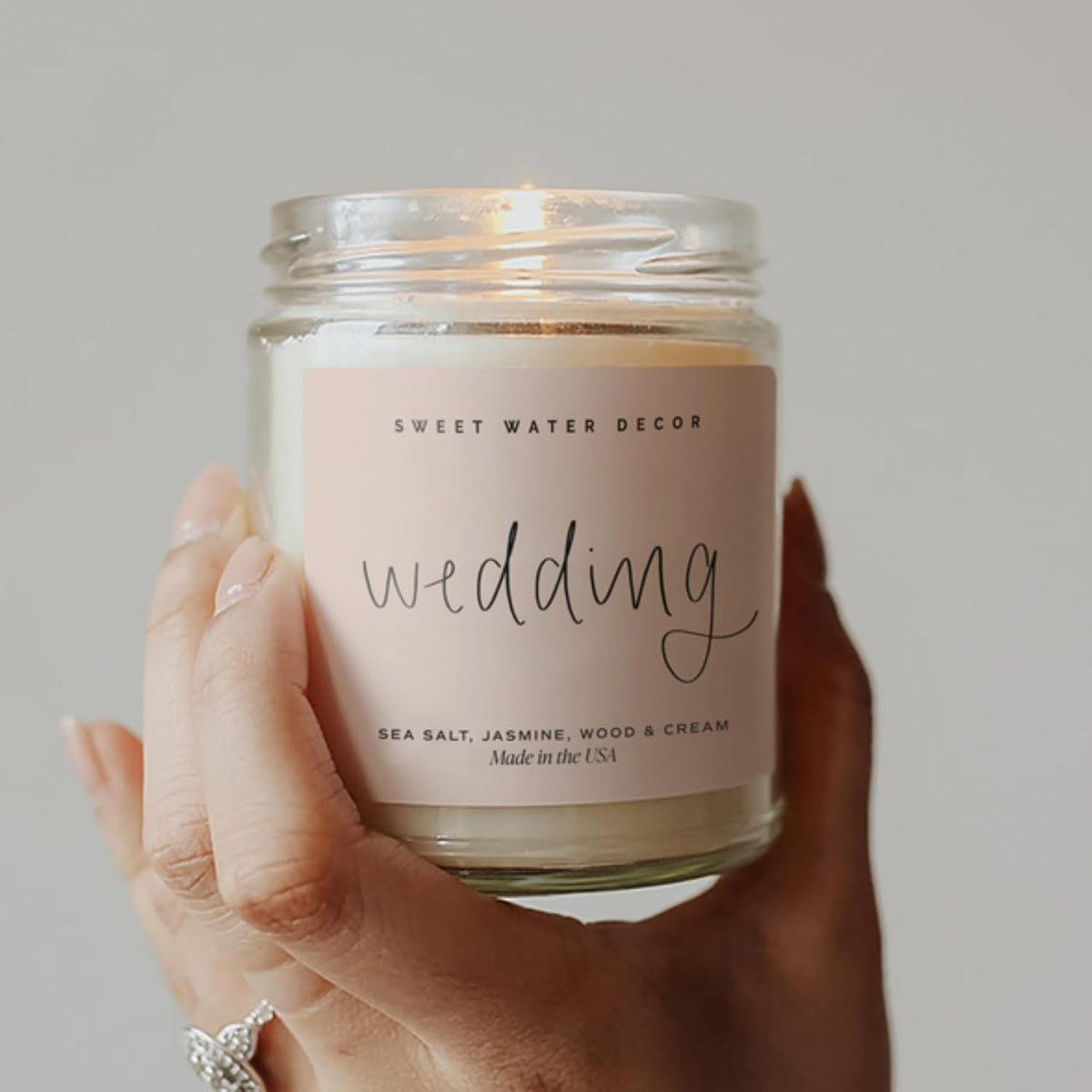 Sweet Water Decor Wedding Candle - Sea Salt, Jasmine, Cream, and Wood Scented Soy Wax Candle for