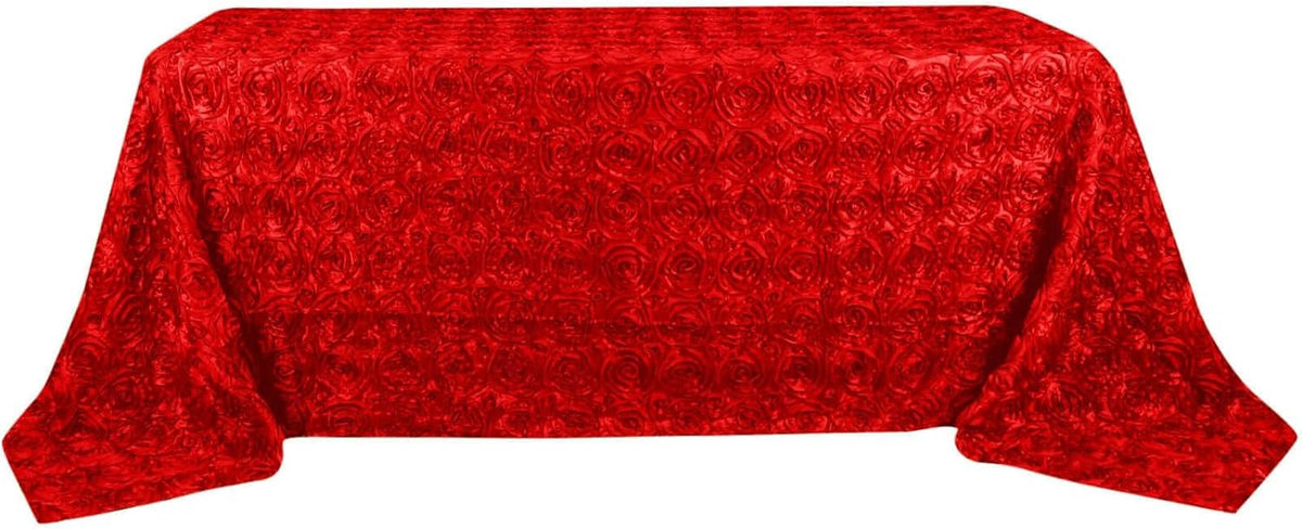 Efavormart 90"x132" Wholesale Rectangle Table Cover RED Grandiose Rosette 3D Satin Tablecloth for