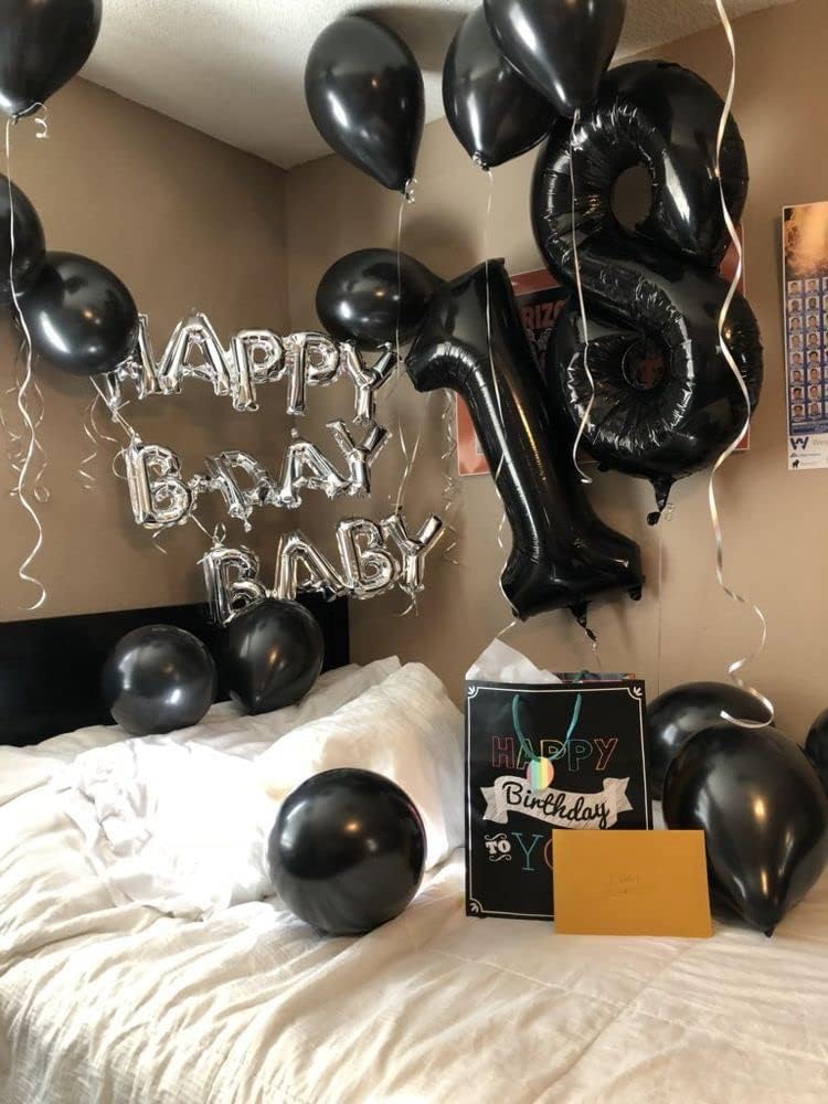 40 Inch Black Number Balloon 0-9(Zero-Nine), Big Size Happy Birthday Balloon, Foil Helium Big